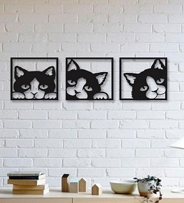 Quadro Gatos Em Mdf Vazado Trio