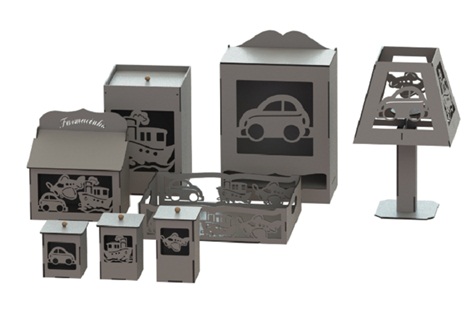 Kit Higiene Bebe em Mdf Cru  - 8 Peças - Vários Modelos