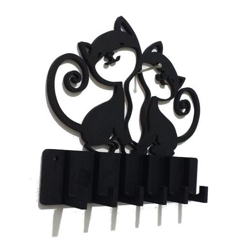 Porta Chaves Decorativo Gato Rústico Em Mdf 