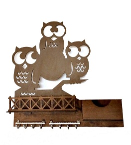 Porta Chaves e Cartas - Coruja Família em MDF