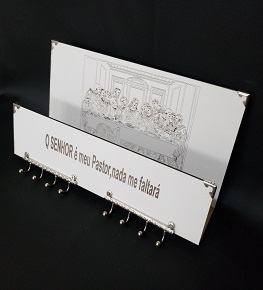 Porta Chaves e Cartas - Santa Ceia em MDF Branco