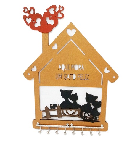 Porta Chaves Família Gatos em MDF Pintado