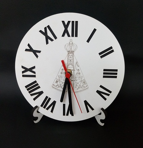 Relógio de Mesa Nossa Senhora em MDF Branco