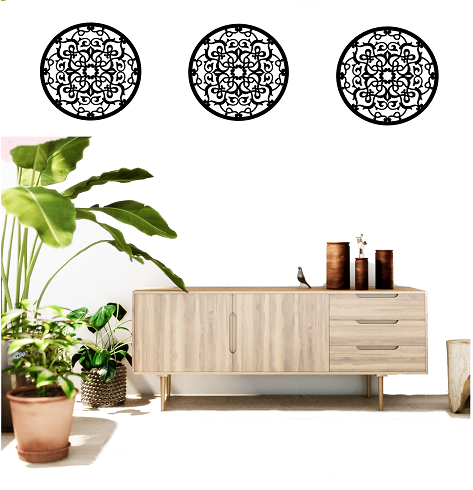 Trio Painel Mandala Vazado / Pintado - Mdf 40cm