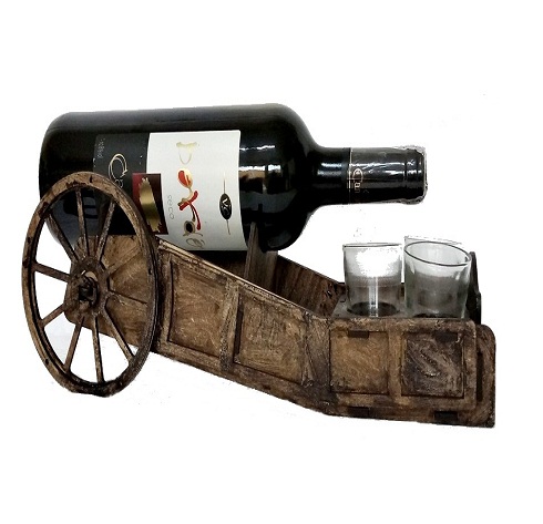 Enfeite de Mesa Porta Garrafa em forma de Carroça