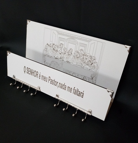 Porta Chaves e Cartas - Santa Ceia em MDF Branco