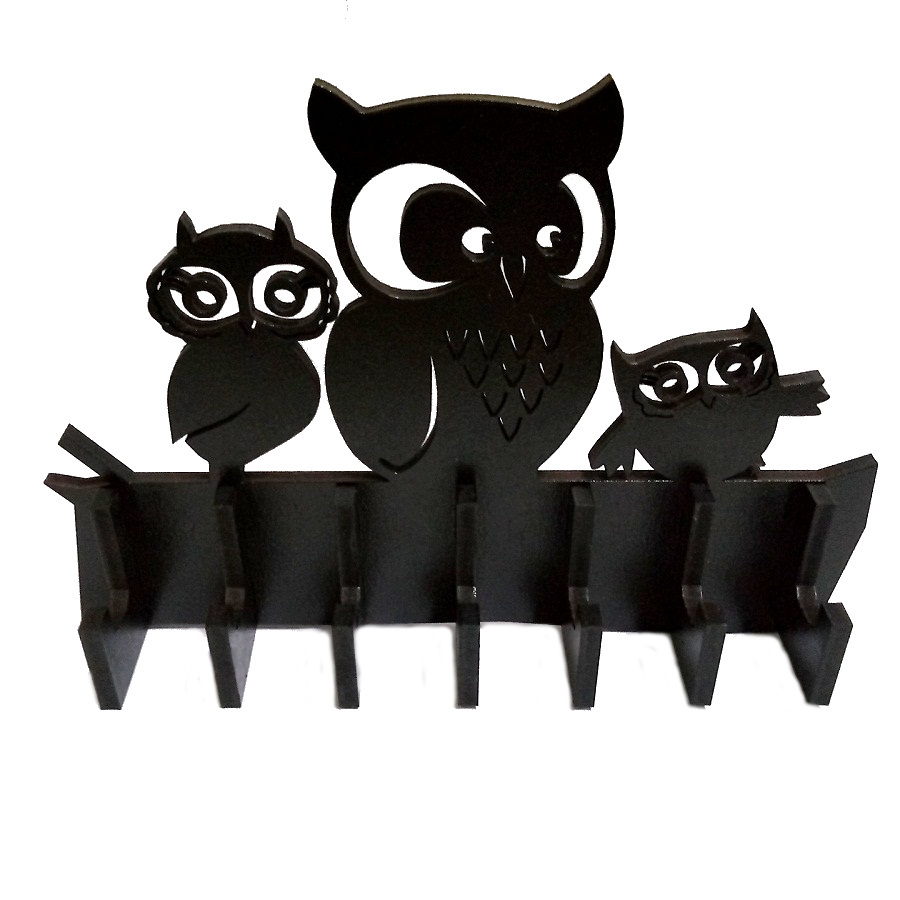 Porta Chaves Ou Cabideiro Em Mdf Família Coruja 26x15cm