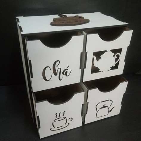 Caixa Porta Chá Em Mdf Branco C/ Gavetas