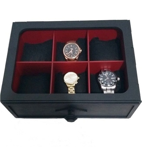 Caixa Gaveta Porta Relógio Mdf C/6 Divisórias